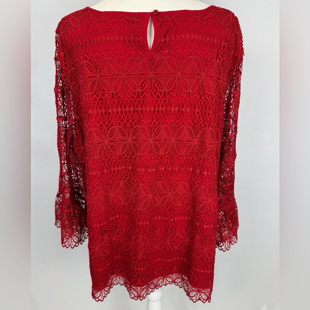 Talbots Embroidered Red Lace Blouse Bell Sleeves Size 2X Party Formal Romantic - Picture 9 of 14